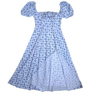 Puff Sleeve Floral Print A-Line Dress